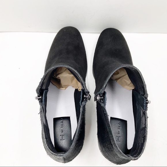 🆕{H By Halston} Lana Leather Calf Hair Black Booties - Picture 8 of 16